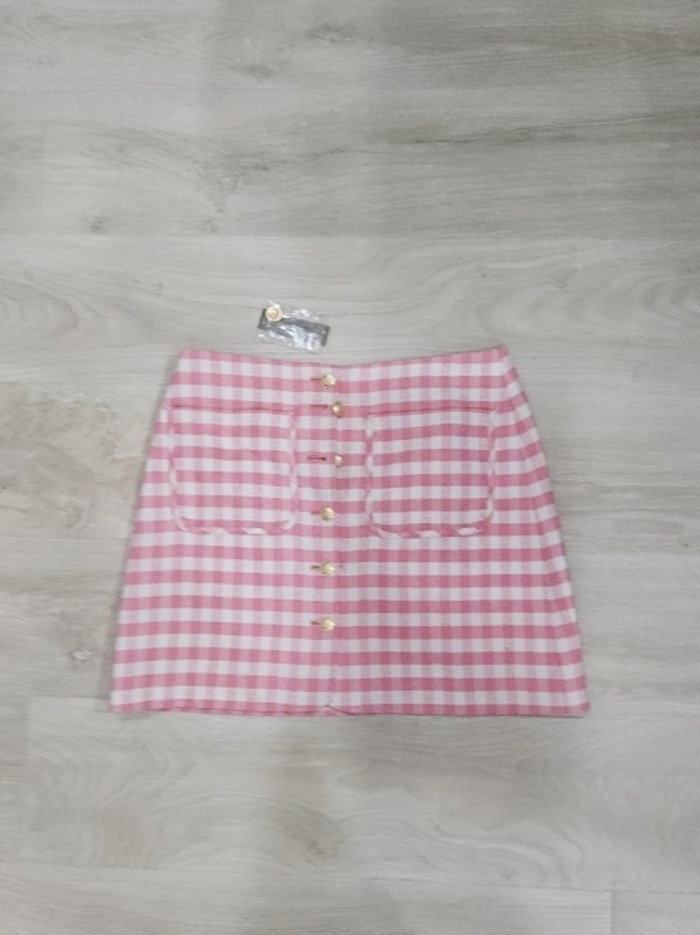 J. Crew Pink and White Gingham Button-Front Mini Skirt - Picture 1 of 2